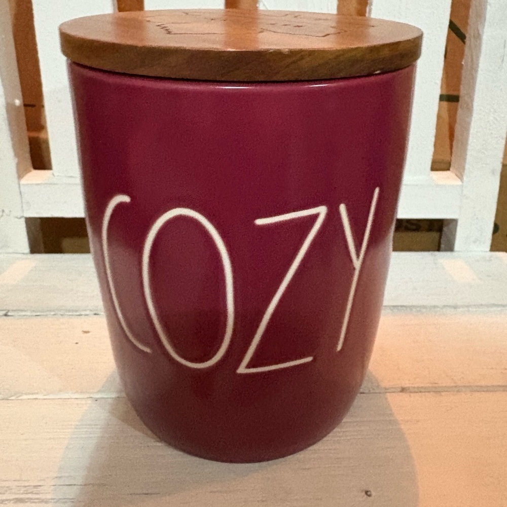 Rae Dunn Cozy Red Canister with Wooden Lid